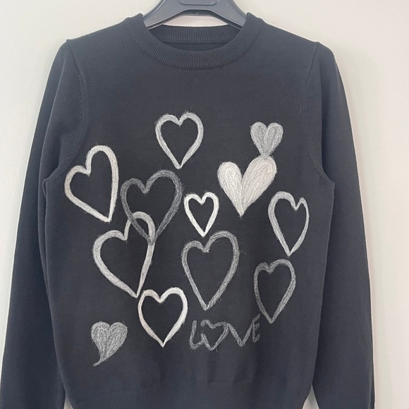 Sweater, Embroidered Hearts, Black & Gray - Picture 2 of 2